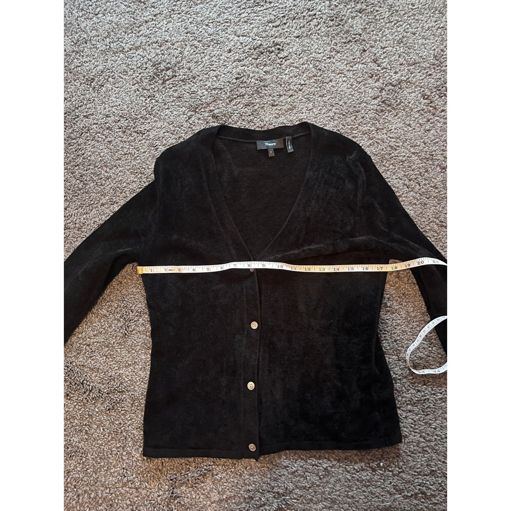 Theory Black Plush V-Neck Button Cardigan Sweater Size S Fall Quiet Luxury - Picture 6 of 7
